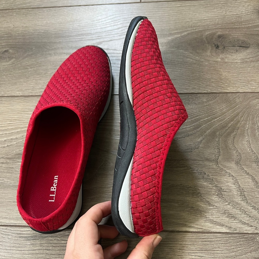 Women's LL BEAN BeanSport Woven Slip on Slides‎ Mules Red Size 9.5 Medium